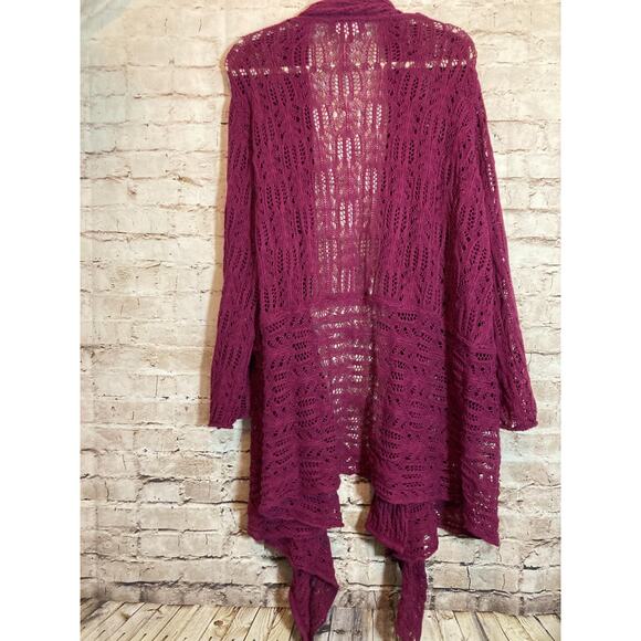Woman Within Sweater Womens 6X Plum Crochet Long Line Open Front Cardigan Plus - Picture 10 of 12
